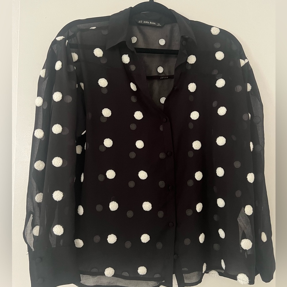 Zara Black & White Polka Dot Blouse